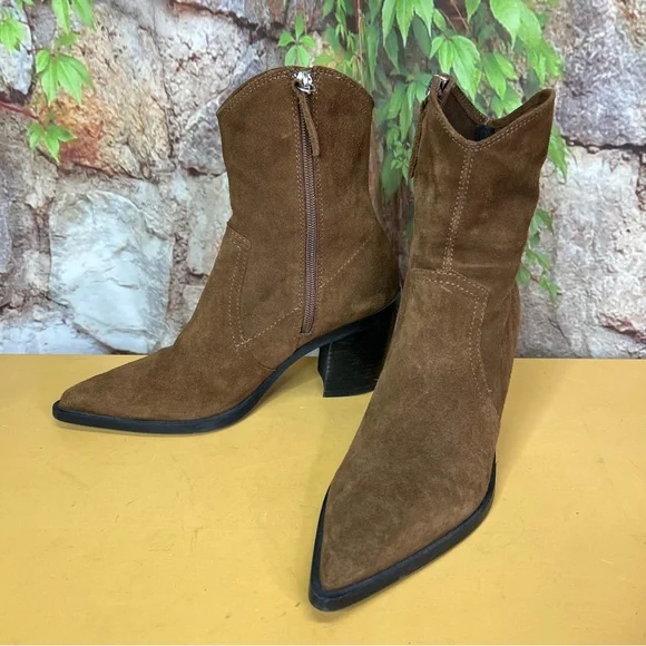 ZARA Brown Split Leather Cowboy Boots, 38 - Picture 2 of 11